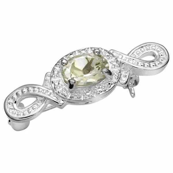 Silver Plated Genuine Green Amethyst Pin - One Size Image 1