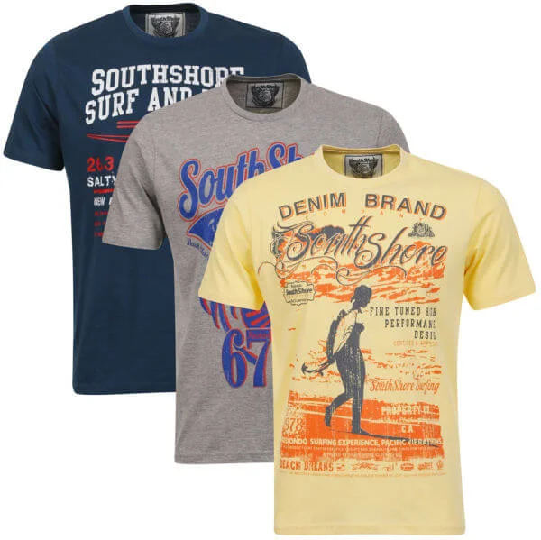South Shore Men's Summer T-Shirt 3 Pack - Blue/Yellow/Light Grey Marl - S - Blue/Yellow/Light Grey Image 1