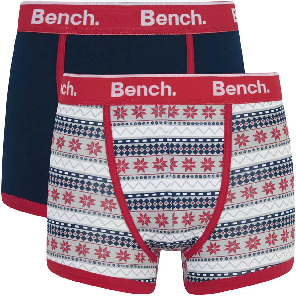 Bench Men's 2 Pack Fairisle Fashion Trunks - Navy/Red - S - Navy/Red Image 1