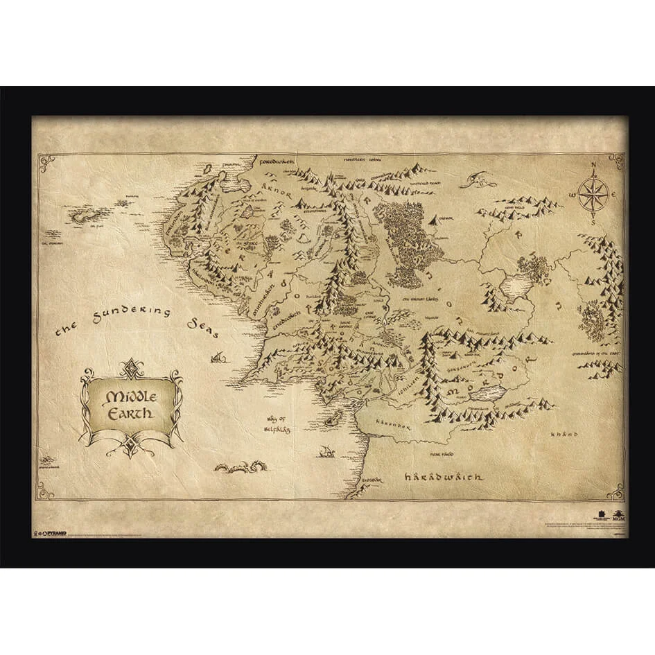 The Hobbit Middle Earth Map Framed Print (30x40) Image 1