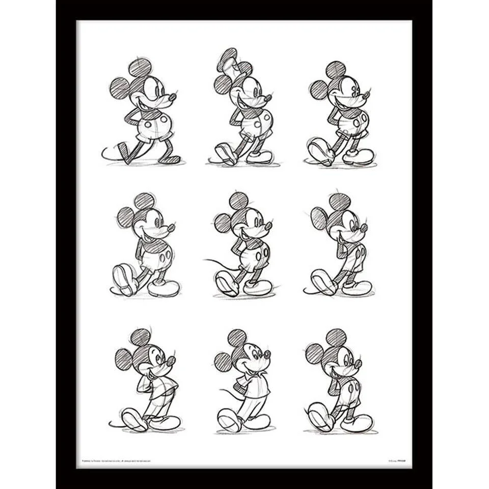 Mickey Mouse Sketched - Framed 30x40cm Print Image 1
