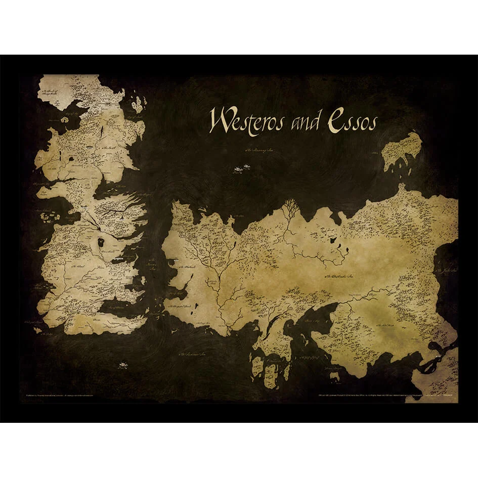 Game of Thrones - Westeros And Essos Antique Map - Framed 30x40cm Print Image 1