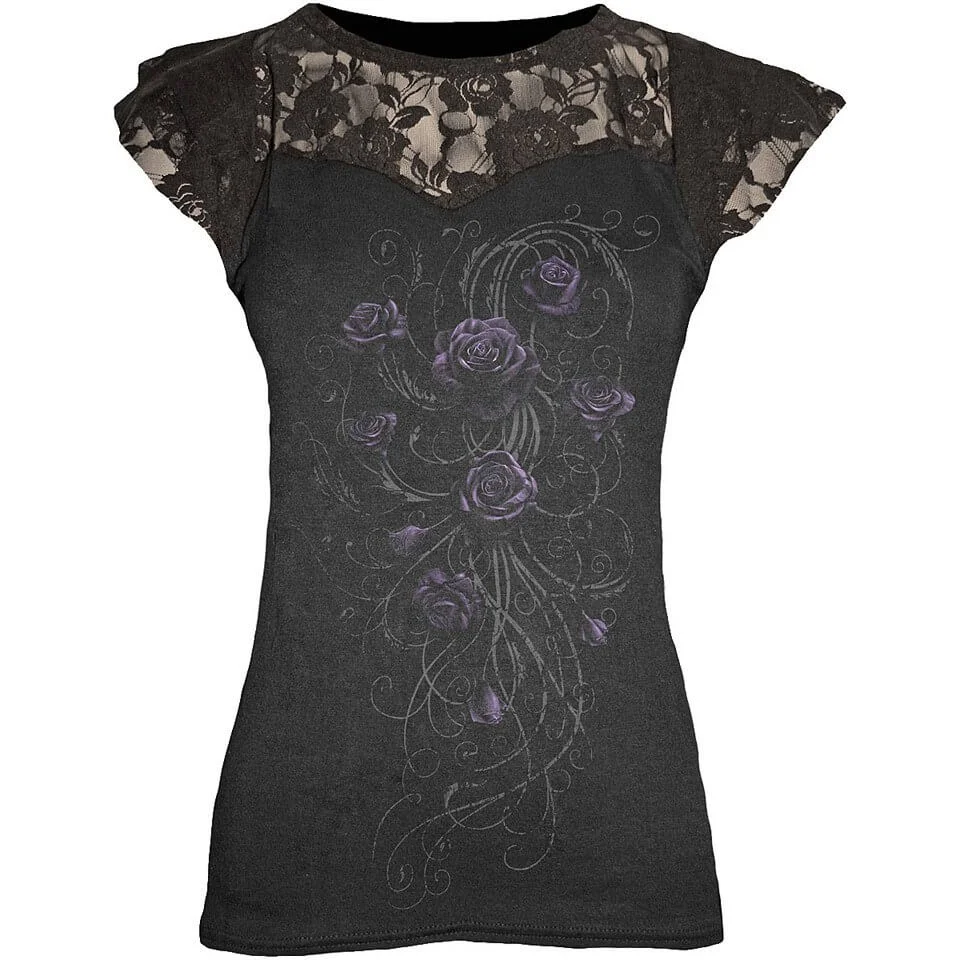 Spiral Women's ENTWINED Lace Layered Cap Sleeve Top - Black - L - Black Image 1