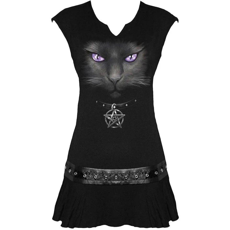 Spiral Women's BLACK CAT Stud Waist Mini Dress - Black - L - Black Image 1