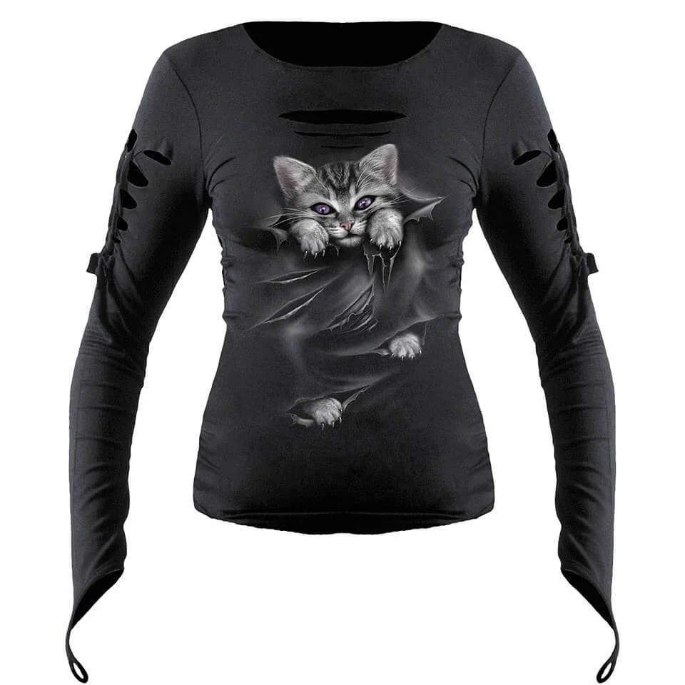 Spiral Women's BRIGHT EYES Slashed Goth Glove Top - Black - L - Black Image 1