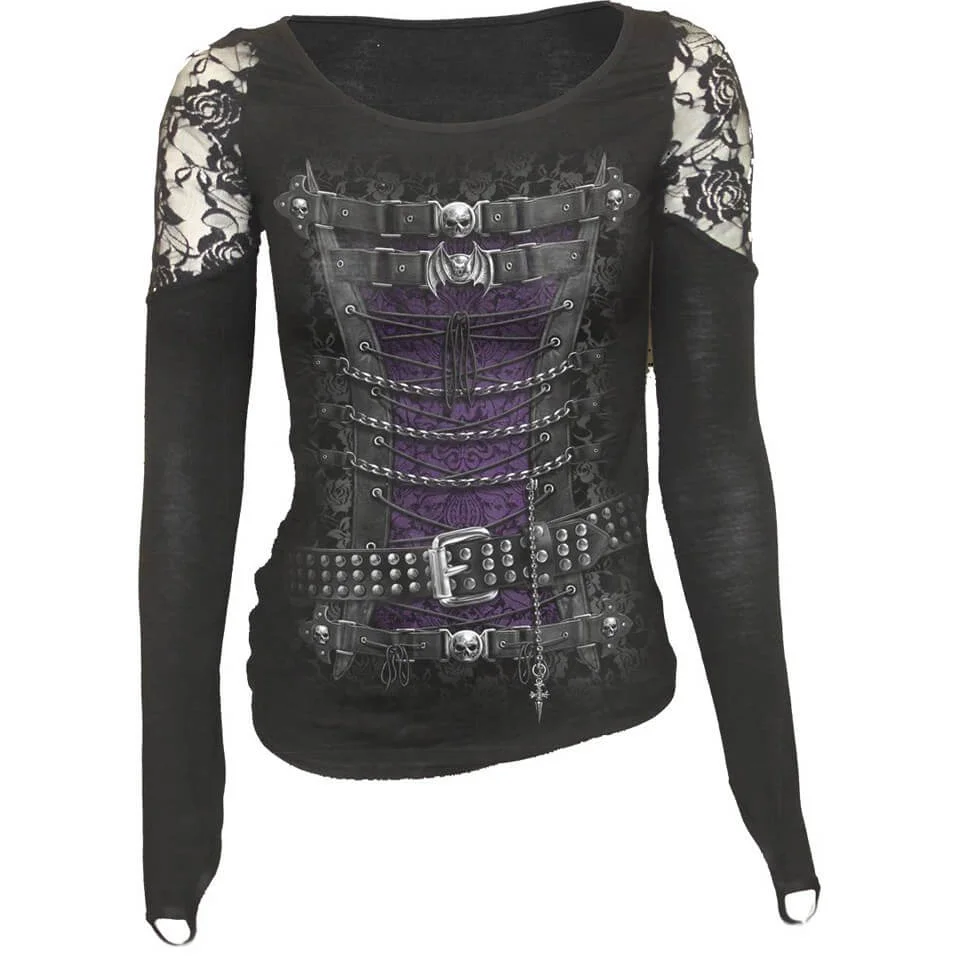 Spiral Women's WAISTED CORSET Shoulder Lace Top - Black - L Image 1