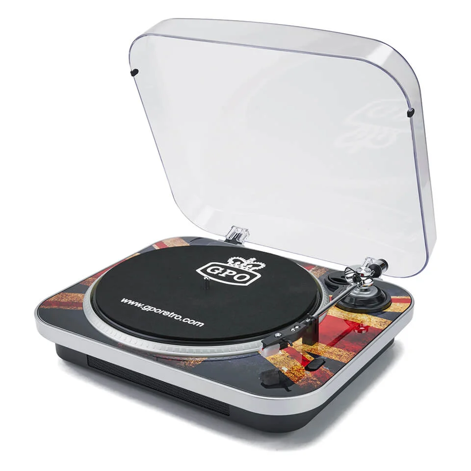 GPO Retro Jam 3-Speed Stand Alone Vinyl Turntable with Built-In Speakers - Union Jack Image 1