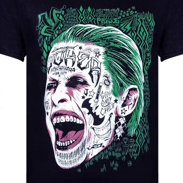 DC Comics Men's Suicide Squad Joker Head T-Shirt - Black
