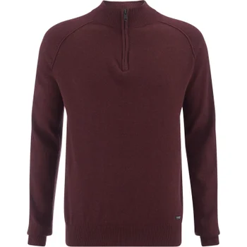 Threadbare Men's Annakin Quarter Zip Funnel Neck Knitted Jumper - Burgundy Marl