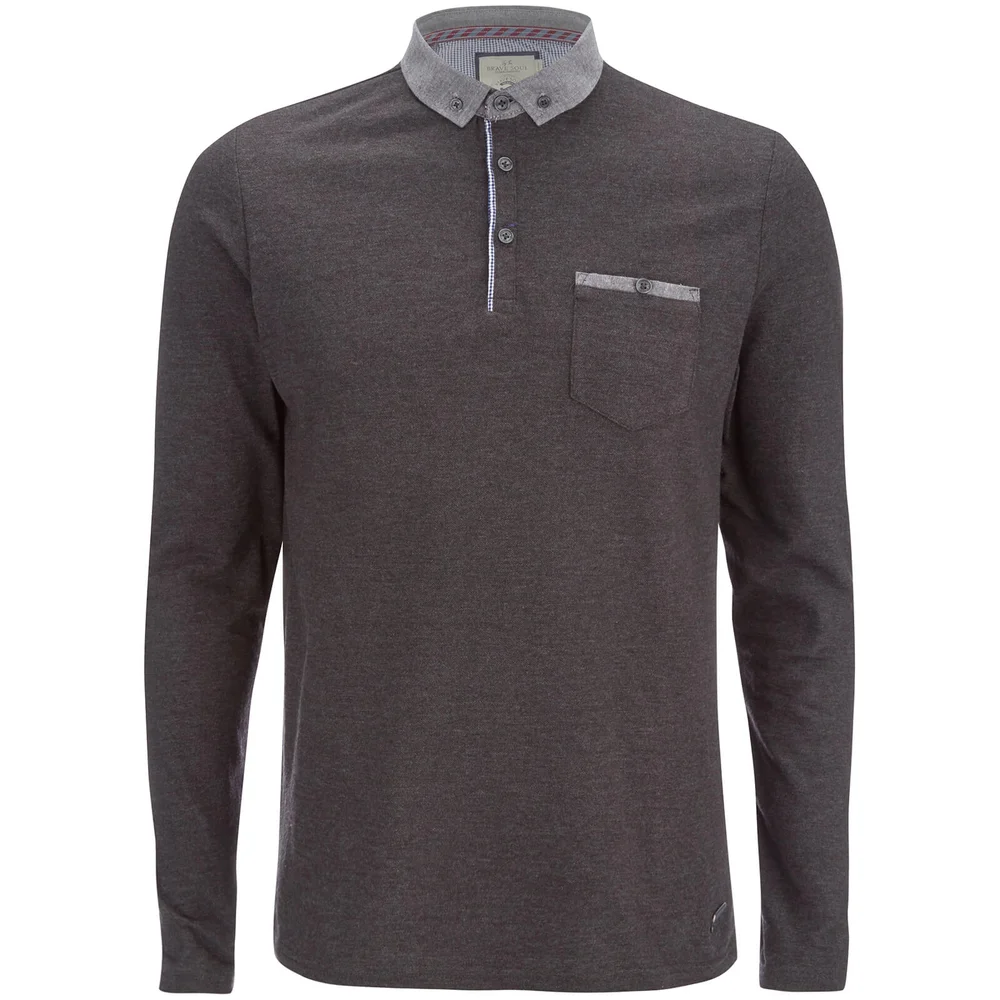 Brave Soul Men's Hera Long Sleeve Polo Shirt - Charcoal - S - Grey Image 1