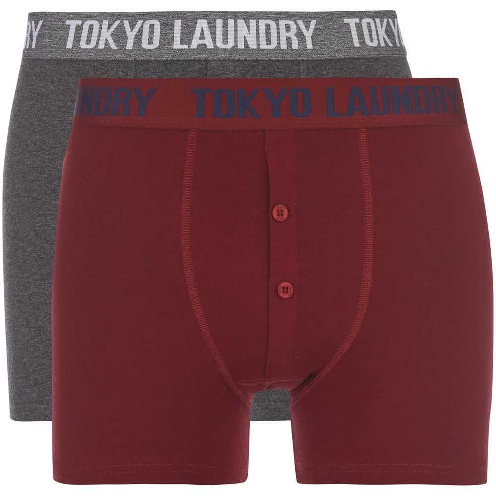 Tokyo Laundry Men's Coomer 2 Pack Boxers - Oxblood/Charcoal Marl - S - Red/Grey Image 1
