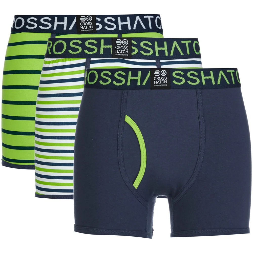 Crosshatch Men's 3 Pack All Sync Striped Boxers - Mood Indigo/Jasmine Green - S - Blue/Green Image 1