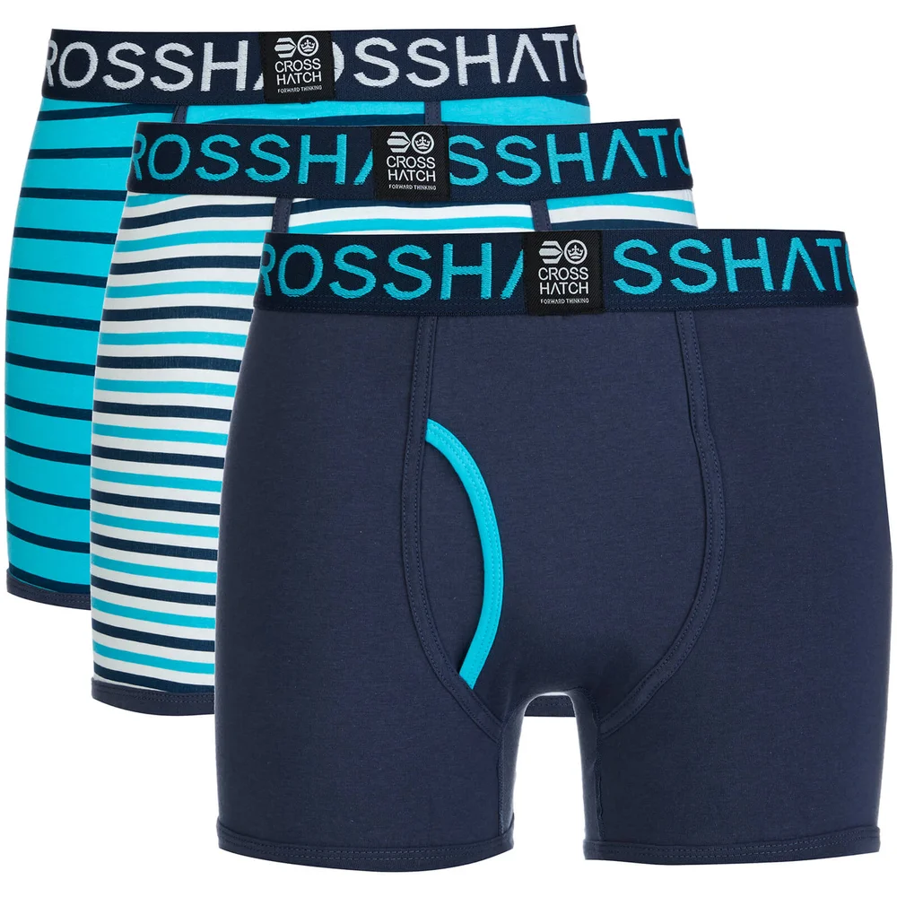 Crosshatch Men's 3 Pack All Sync Striped Boxers - Mood Indigo/Scuba Blue - S - Blue Image 1