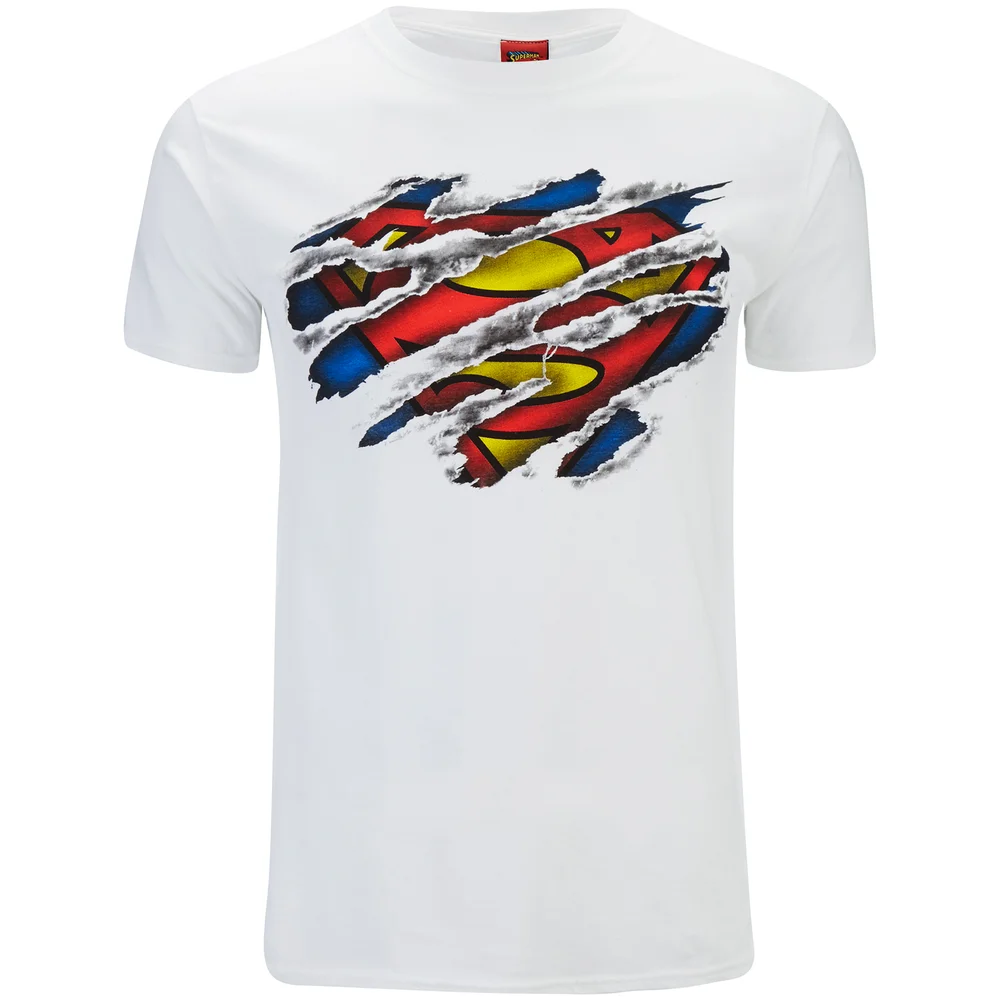DC Comics Men's Superman Torn Logo T-Shirt - White - S - White Image 1