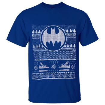 DC Comics Men's Batman Fairisle Christmas T-Shirt - Blue