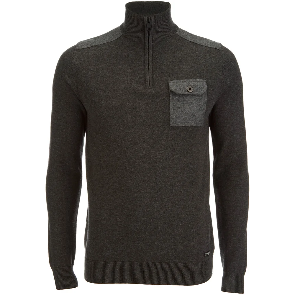 Threadbare Men's Julian 1/2 Zip Funnel Neck Jumper - Charcoal Marl - S - Grey Image 1