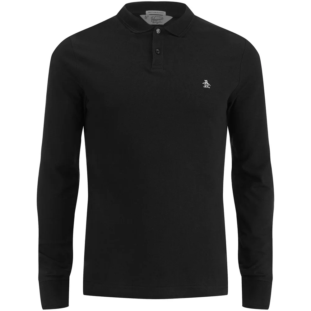 Original Penguin Men's Long Sleeve Polo Shirt - True Black - S - Black Image 1