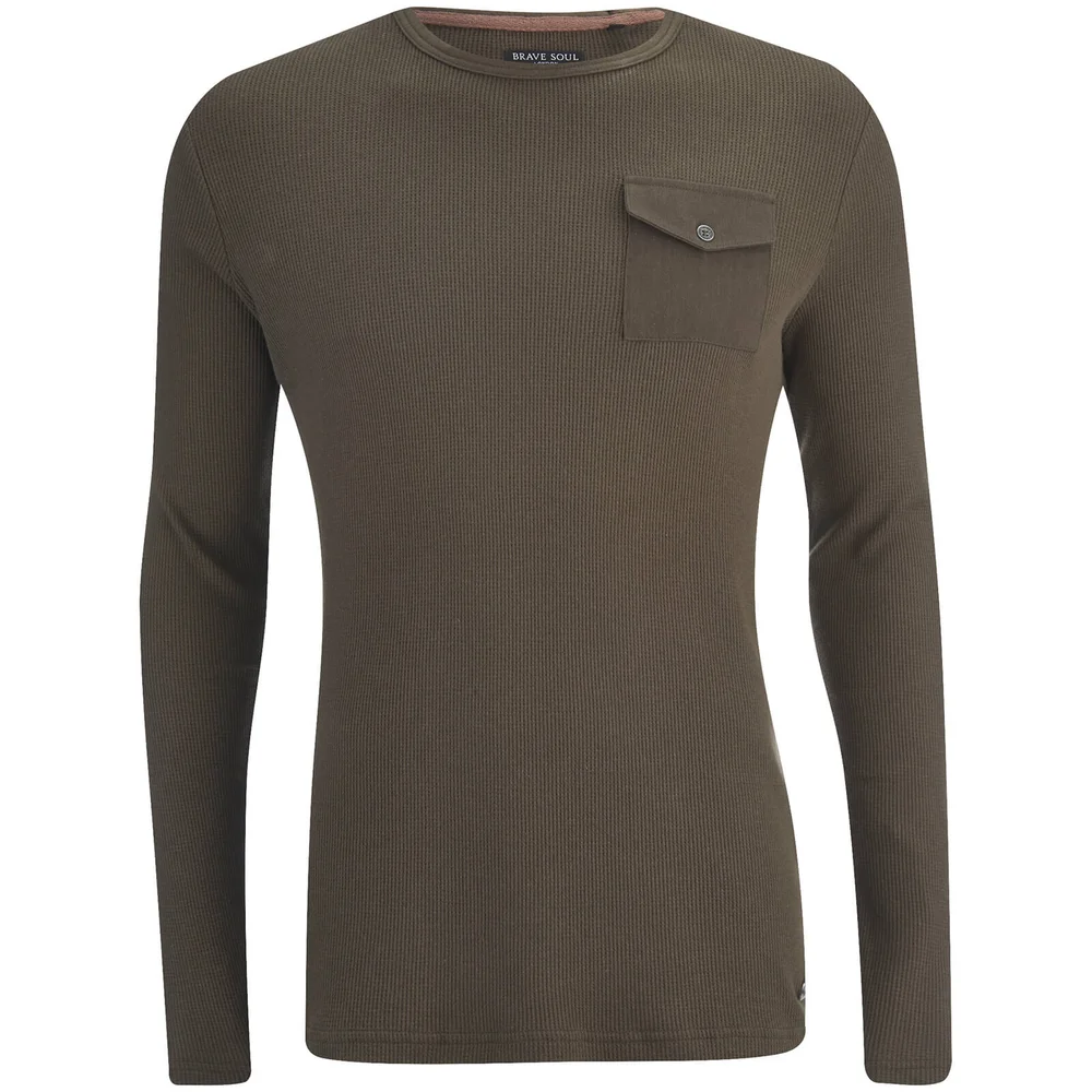 Brave Soul Men's Radar Long Sleeve Top - Dark Khaki - S - Green Image 1