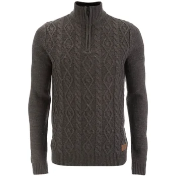 Threadbare Men's Furrow Zip Neck Cable Jumper - Charcoal Marl