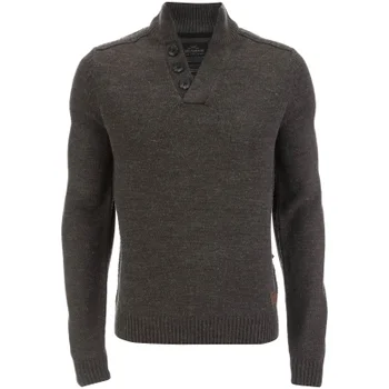 Threadbare Men's Tanner Button Neck Jumper - Charcoal Marl