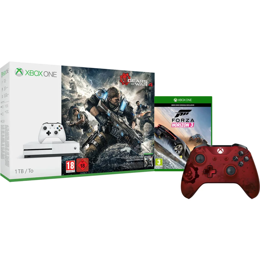 Xbox One S 1TB Console - Includes Gears of War 4, Forza Horizon 3 & Extra Wireless Controller Image 1