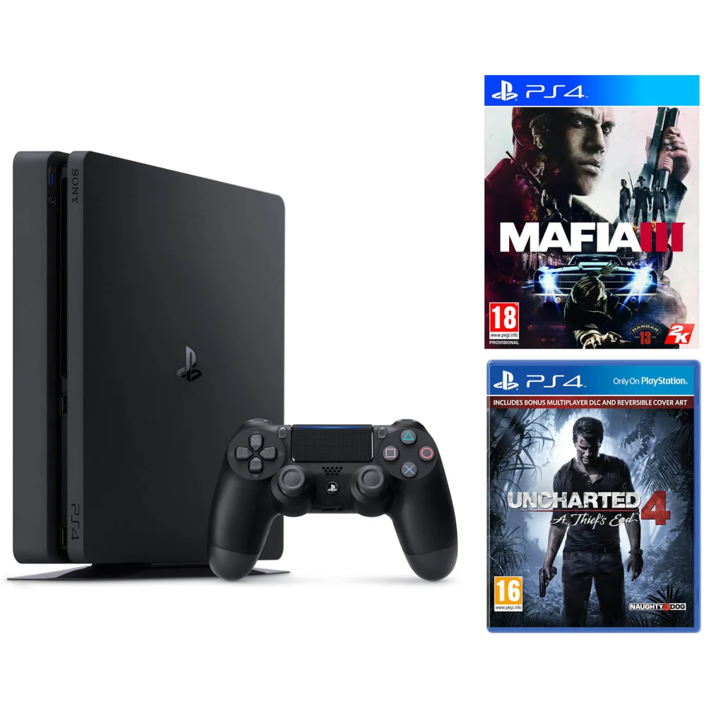 PlayStation 4 Slim 500GB Console - Includes Uncharted 4 and Mafia III Image 1