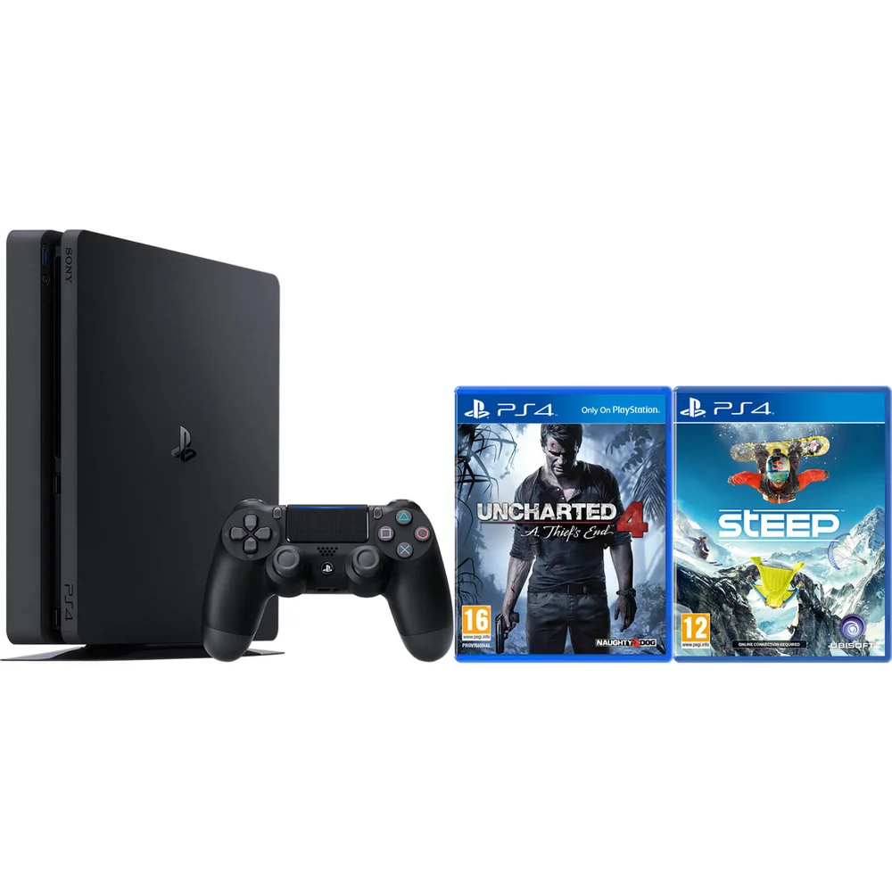 PlayStation 4 Slim 500GB Console - Includes Uncharted 4 and Steep Image 1