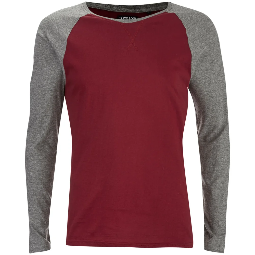 Brave Soul Men's Osbourne Raglan Long Sleeve Top - Burgundy - S Image 1