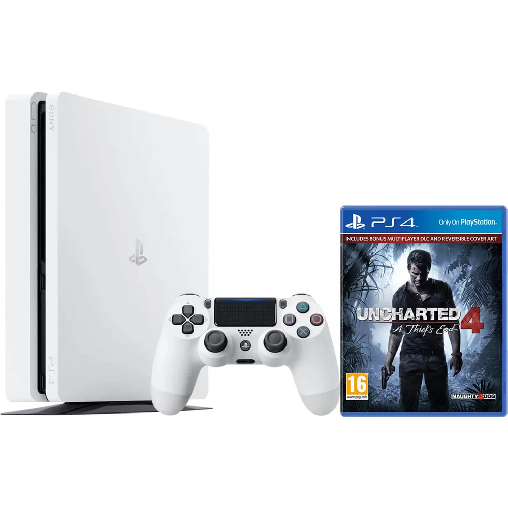 Sony Playstation 4 Slim 500GB Glacier White Console with Uncharted 4 Image 1