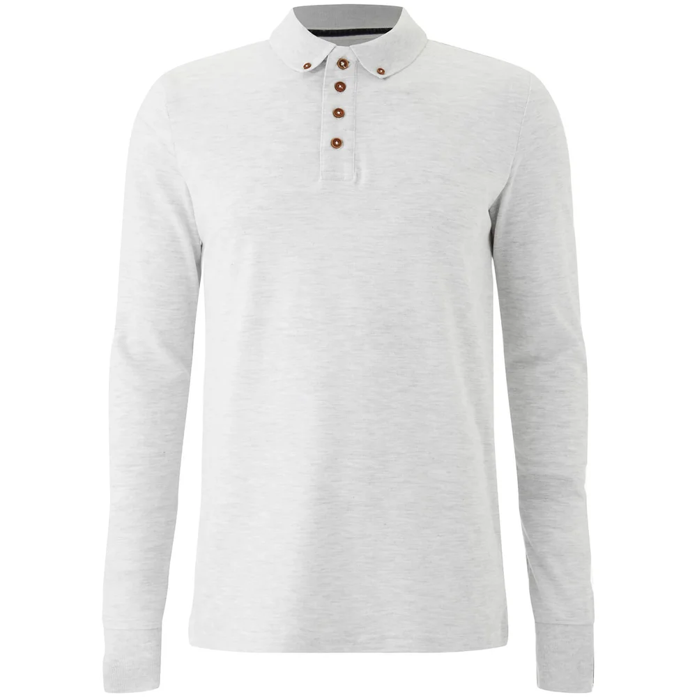 Brave Soul Men's Lincoln Long Sleeve Polo Shirt - White Marl - S Image 1