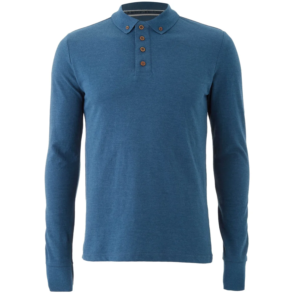 Brave Soul Men's Lincoln Long Sleeve Polo Shirt - Vintage Blue Marl - S - Blue Image 1