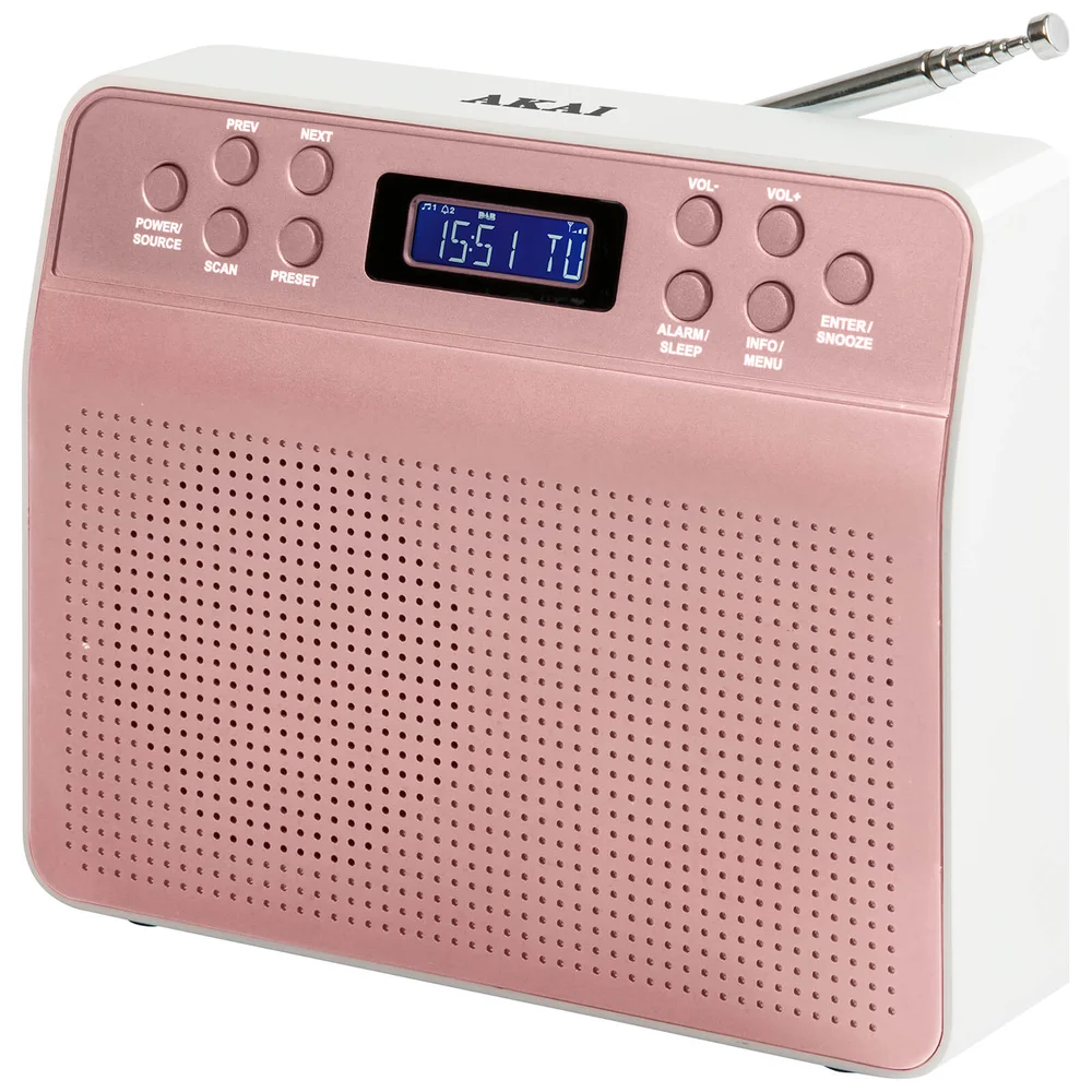 Akai DYNMX Portable DAB Radio with LCD Screen - Rose Gold Image 1