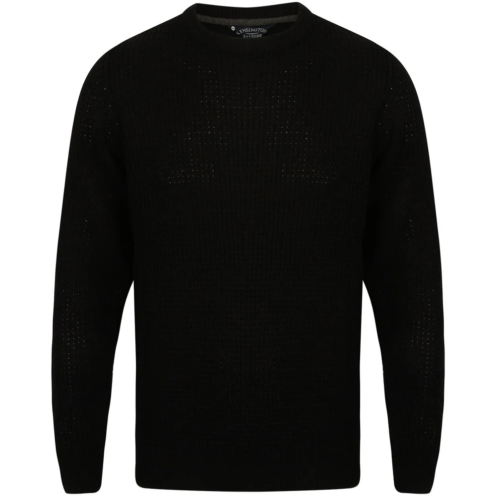 Kensington Men's Crew Neck Jumper with Waffle Stitch - Black - M - Black Image 1