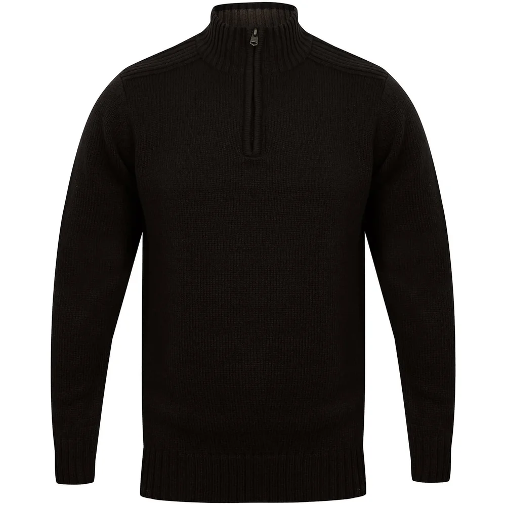 Kensington Men's Zip Down Jumper with Ribbed Detailing - Black - M - Black Image 1