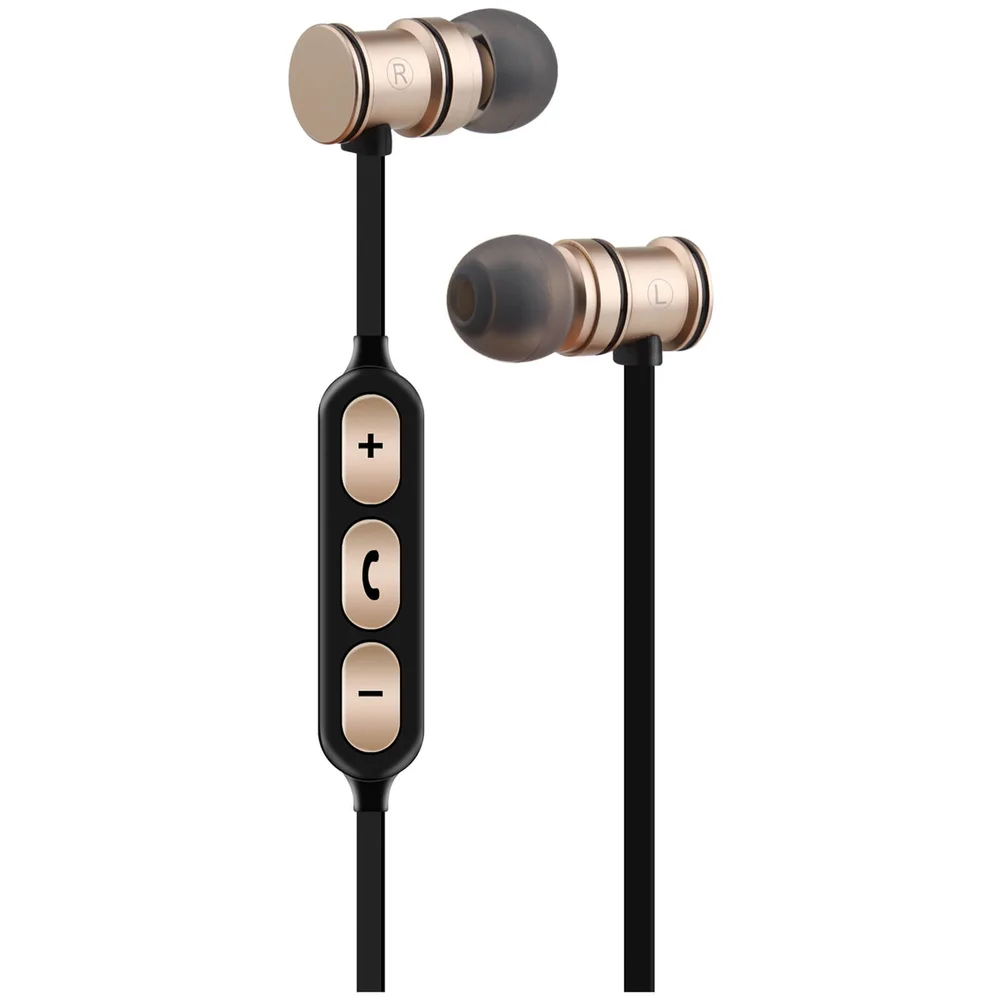 AV: Link Metallic Magnetic Bluetooth Earphones with Tangle Free Cable - Gold Image 1