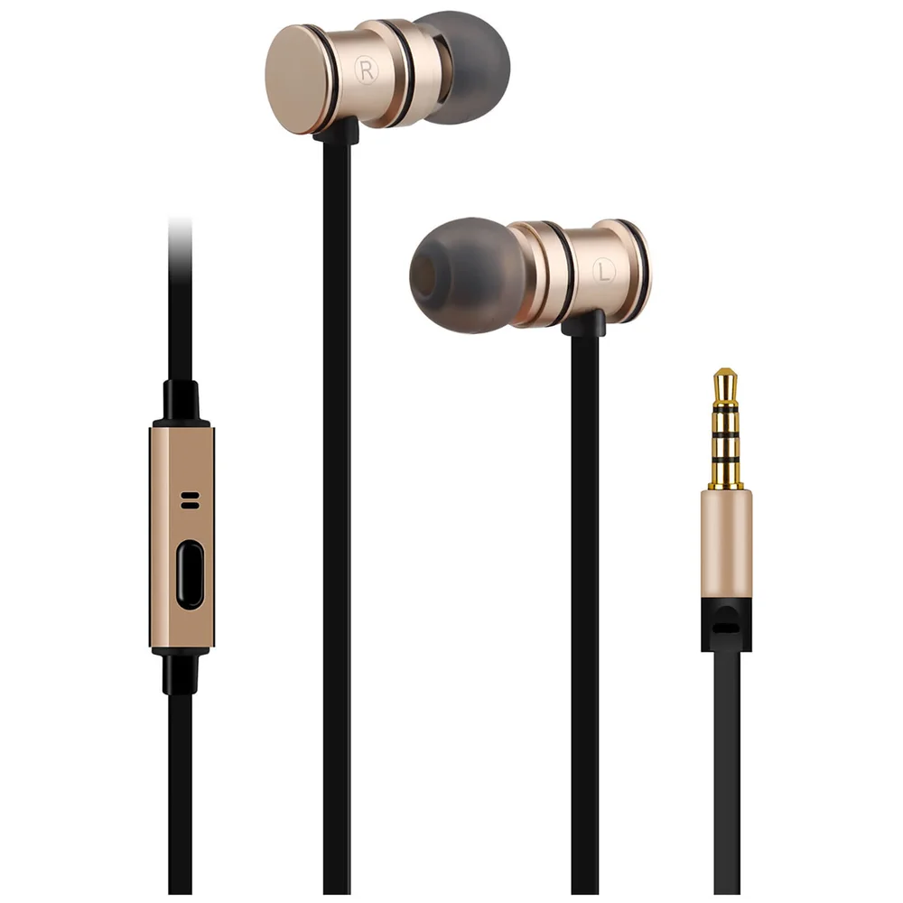 AV: Link Metallic Magnetic Stereo Noise Cancelling Earphones with Tangle Free Cable - Gold Image 1