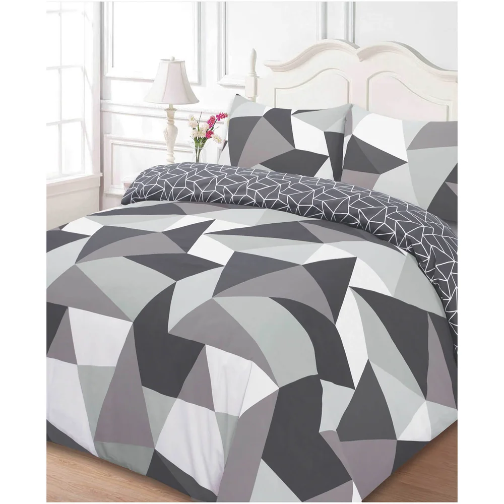 Dreamscene Shapes Duvet Set - Grey - Single - Grey Image 1