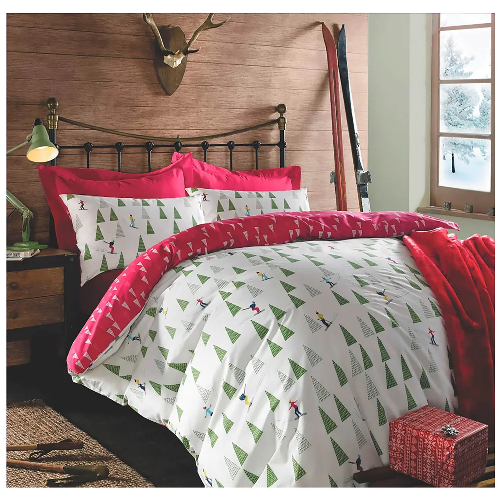 Dreamscene Christmas Ski Duvet Set - Red - Single Image 1