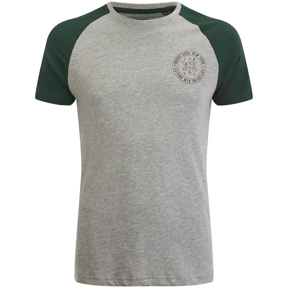 Brave Soul Men's Everest Raglan T-Shirt - Ecru Marl/Bottle Green - S - Stone Image 1