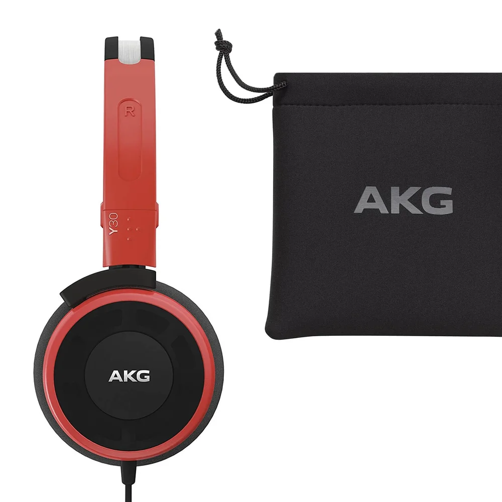 AKG Y30U Lightweight Foldable On-Ear Headphones with In-Line Microphone and Remote Control - Red Image 1