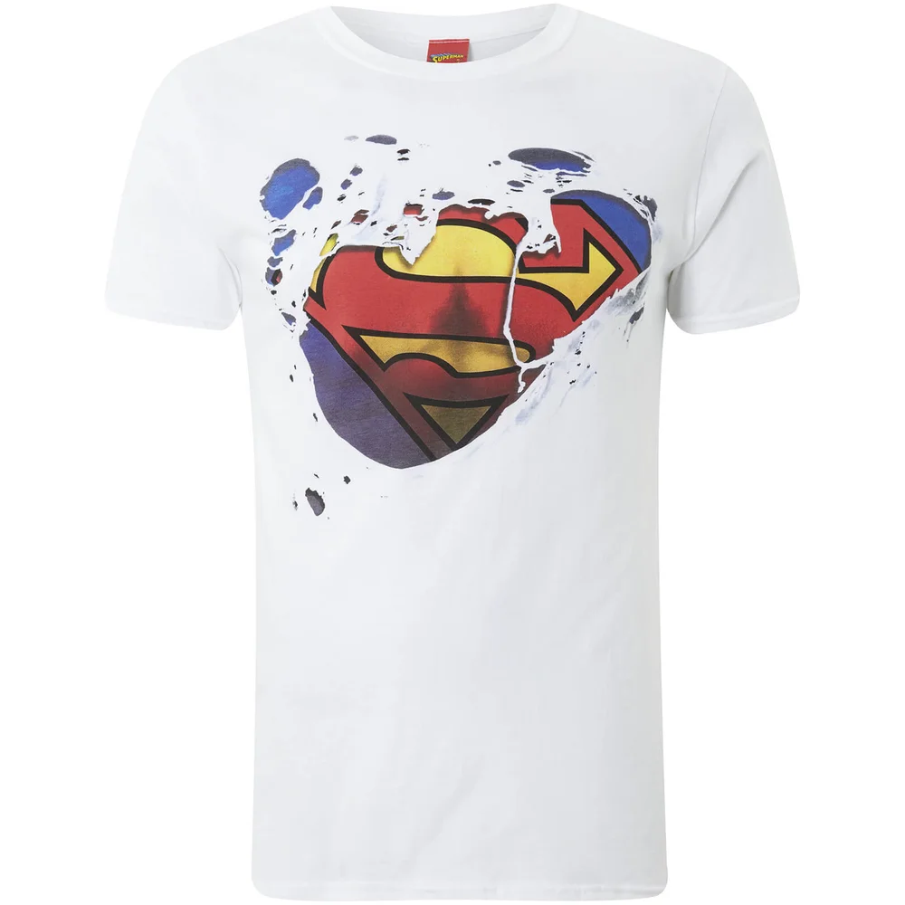 DC Comics Men's Superman Torn T-Shirt - White - S Image 1
