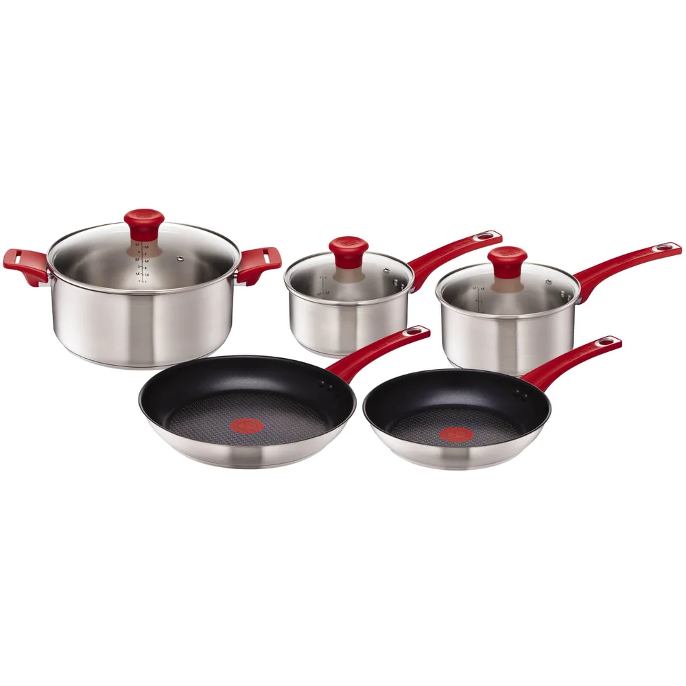 Jamie Oliver by Tefal H801S514 Stainless Steel 5 Piece Cookware Set - Red Image 1
