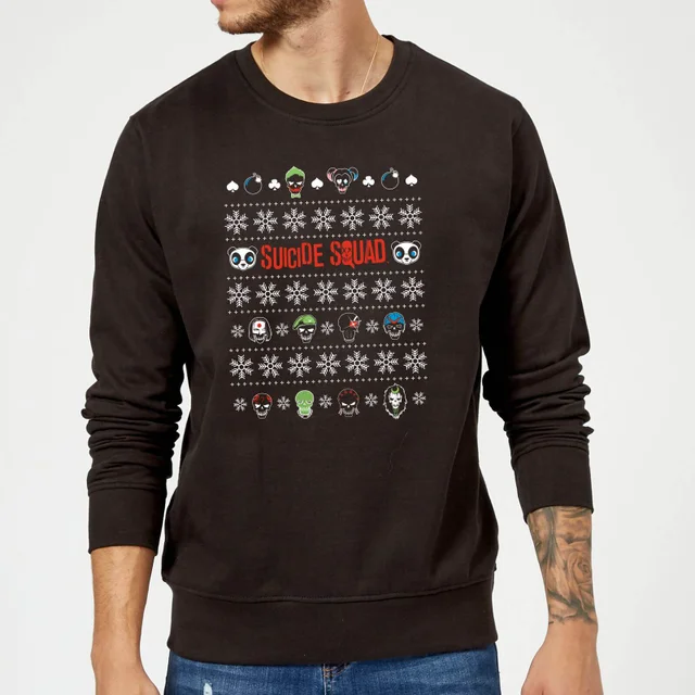 DC Comics Suicide Squad Harley Joker Panda Faces Black Christmas Jumper