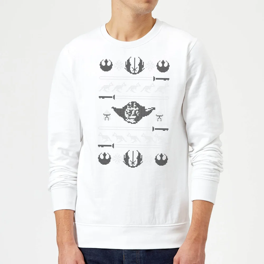 Star Wars Yoda Sabre Knit White Christmas Jumper - S Image 1
