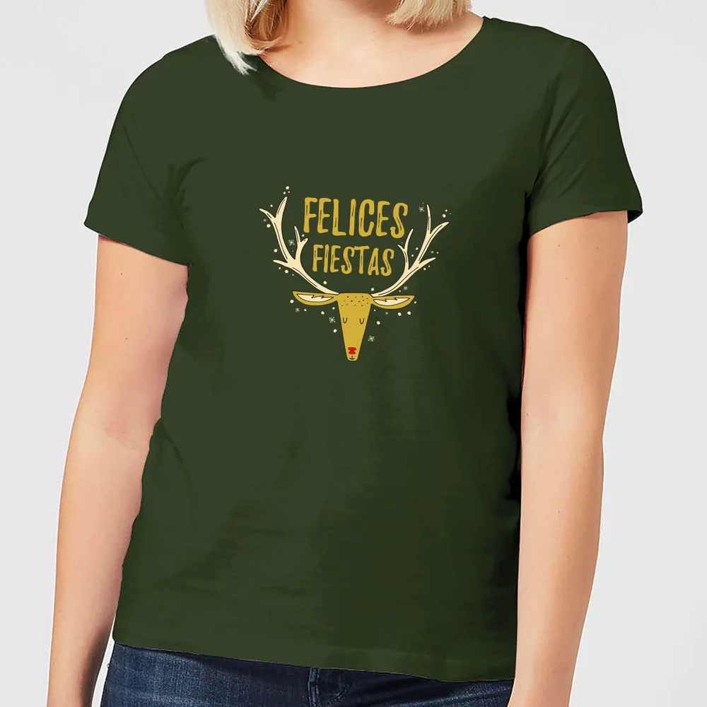 Felices Fiestas Reindeer Women's T-Shirt - Forest Green - S Image 1