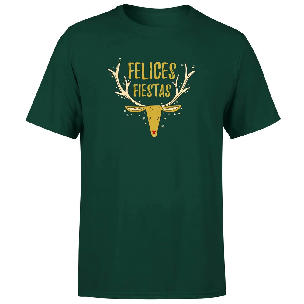 Felices Fiestas Reindeer T-Shirt - Forest Green - S - Forest Green Image 1