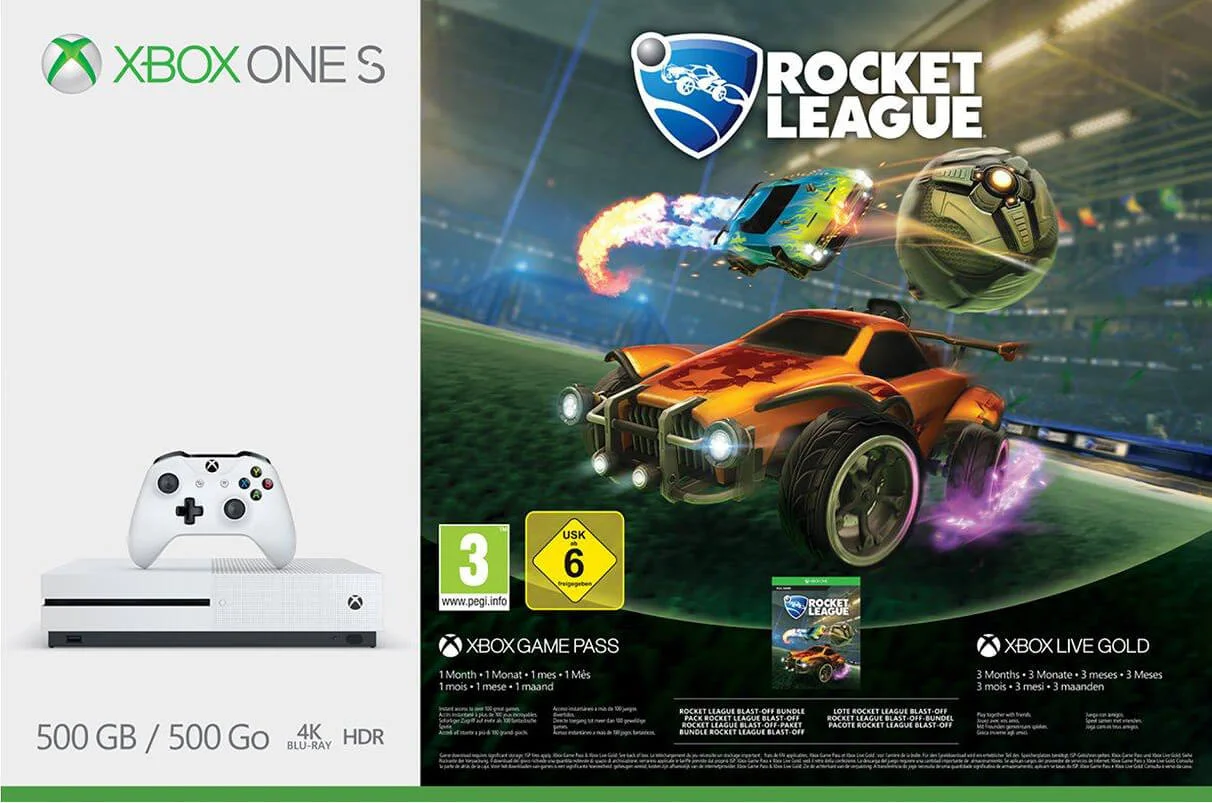 Xbox One S 500GB with Rocket League & 3 Months Xbox Live Gold Image 1