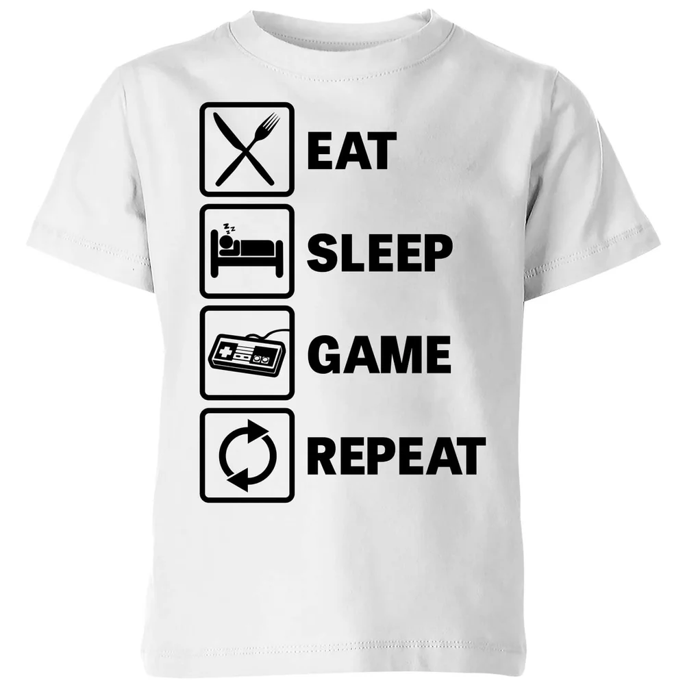 Eat Sleep Game Repeat Kids' T-Shirt - White - 3-4 Years - White Image 1