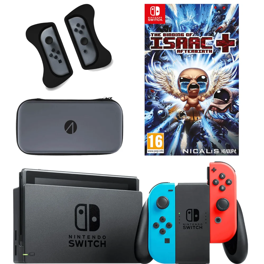Nintendo Switch Console with Neon Red/Blue Joy-Con, The Binding of Isaac and Accessory Bundle Image 1