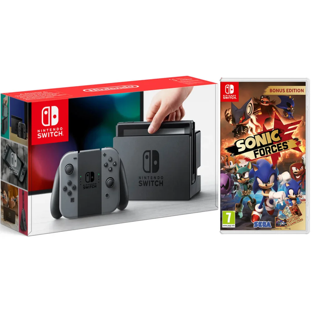 Nintendo Switch Console with Grey Joy-Con & Sonic Forces Image 1